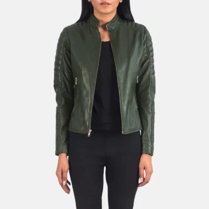 Adalyn Quilted Green Leather Biker Jacket-reviseleather