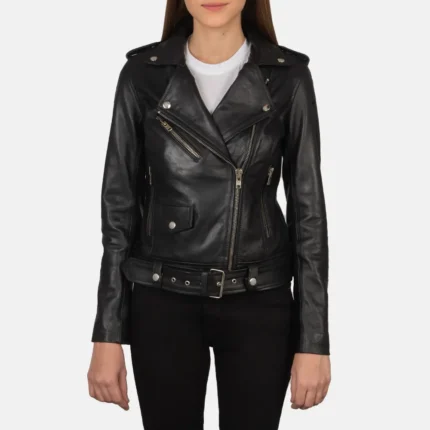 Alison Black Leather Biker Jacket-reviseleather