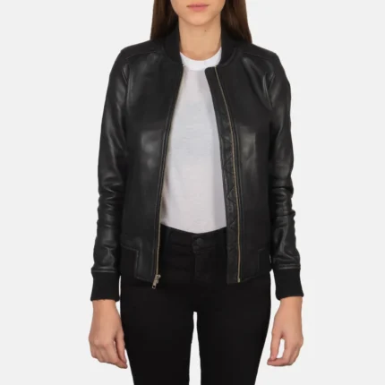 Bliss Black Leather Bomber Jacket-reviseleather