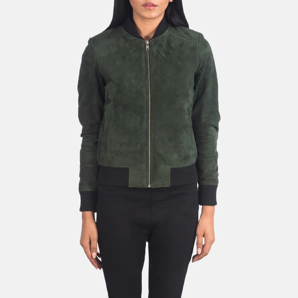 Bliss Green Suede Bomber Jacket-reviseleather