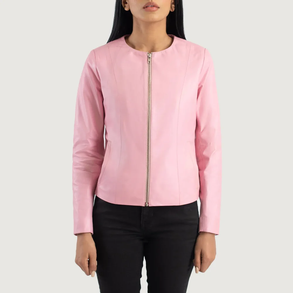 Elixir Pink Collarless Leather Jacket-reviseleather