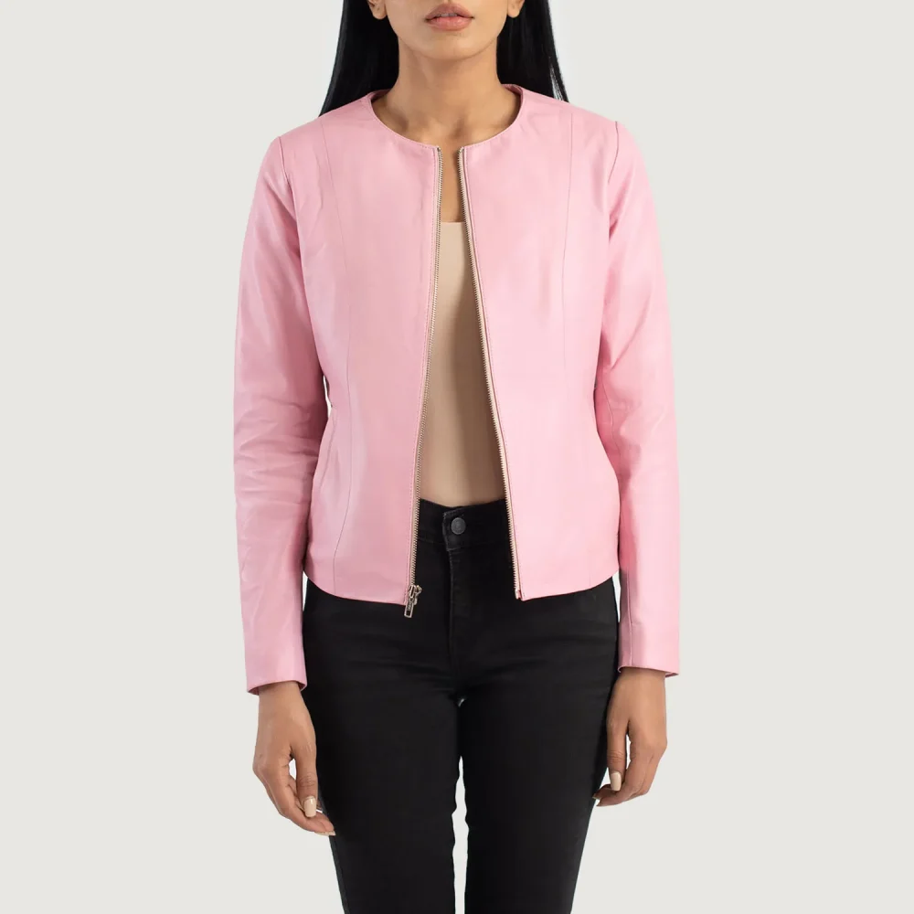 Elixir Pink Collarless Leather Jacket-reviseleather