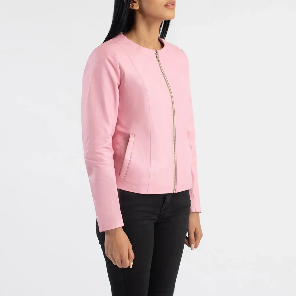 Elixir Pink Collarless Leather Jacket-reviseleather