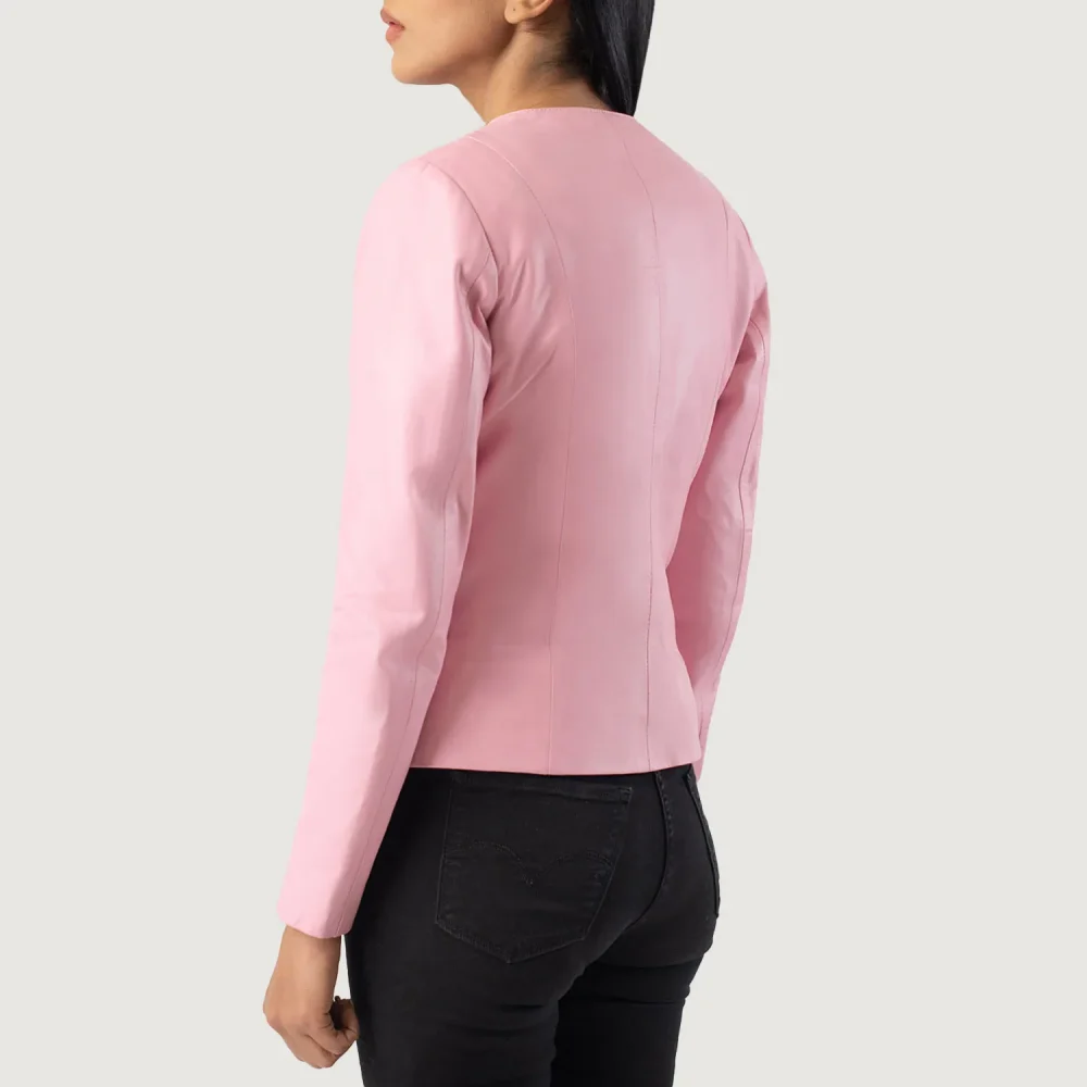 Elixir Pink Collarless Leather Jacket-reviseleather