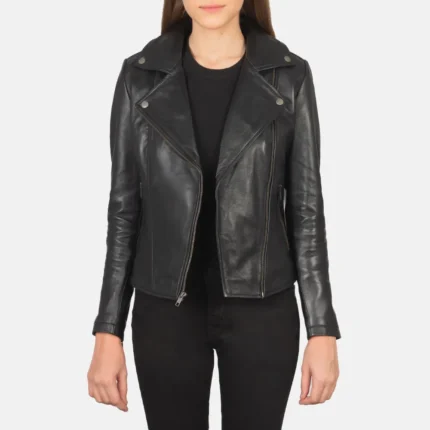 Flashback Black Leather Biker Jacket-reviseleather