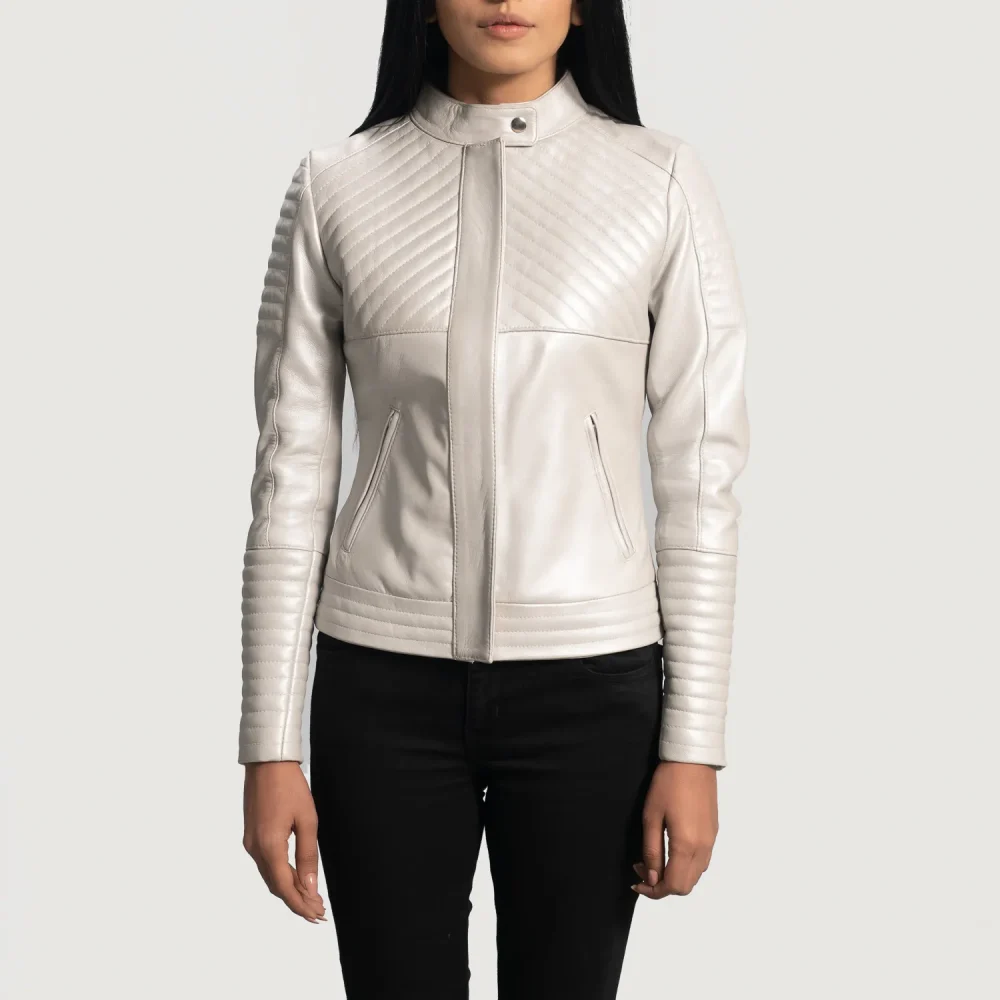 Ice Maiden Silver Quilted Leather Biker Jacket-reviseleather