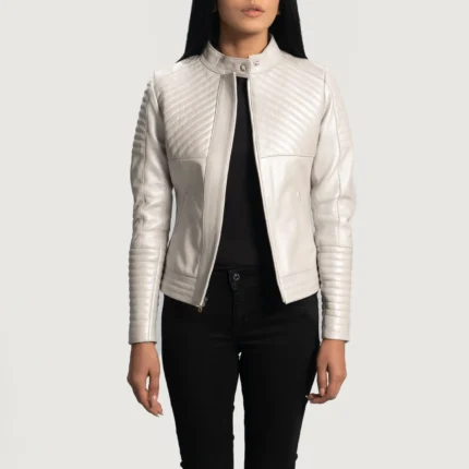 Ice Maiden Silver Quilted Leather Biker Jacket-reviseleather