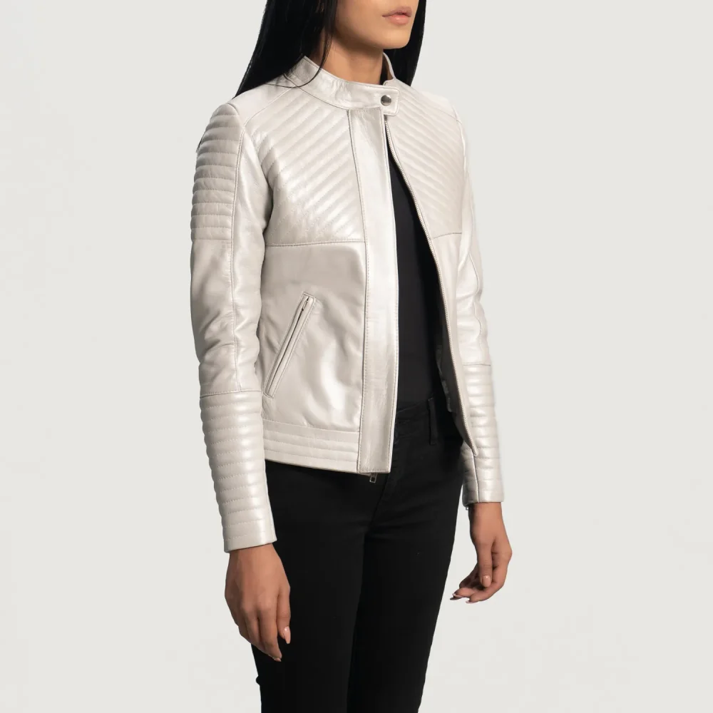 Ice Maiden Silver Quilted Leather Biker Jacket-reviseleather