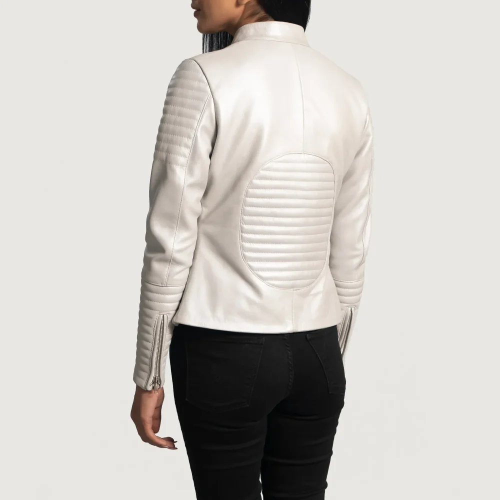 Ice Maiden Silver Quilted Leather Biker Jacket-reviseleather