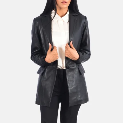 Marilyn Black Leather Blazer-reviseleather