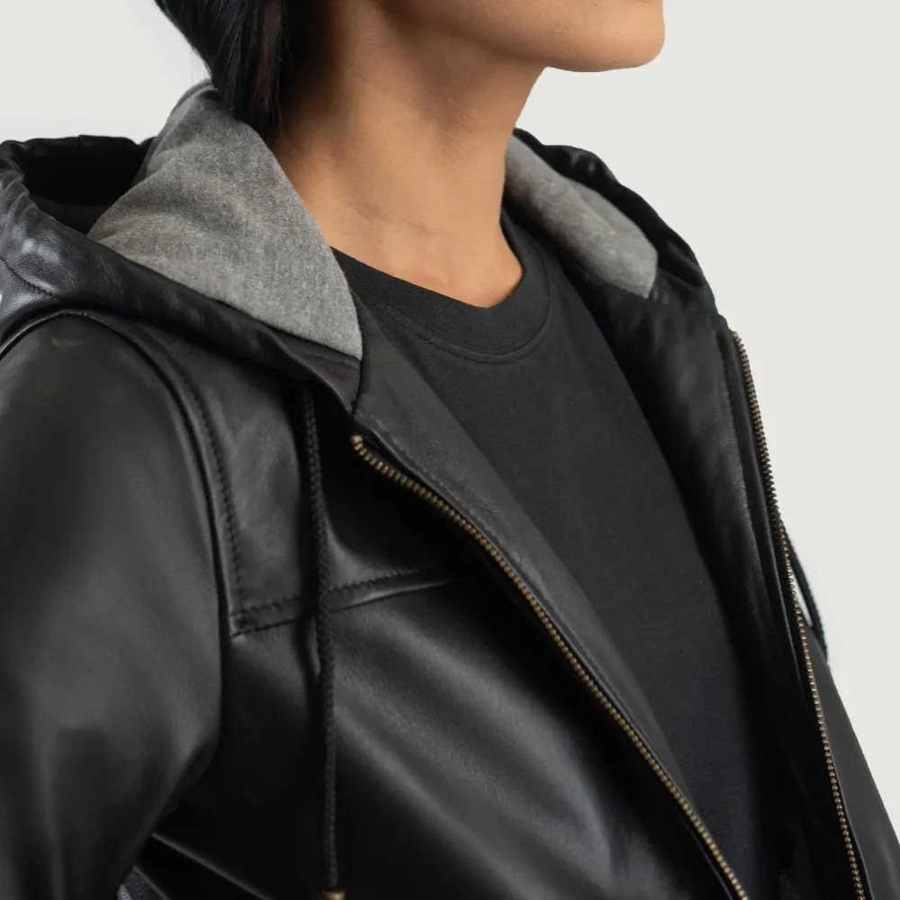 Rebella Black Hooded Leather Bomber Jacket-reviseleather