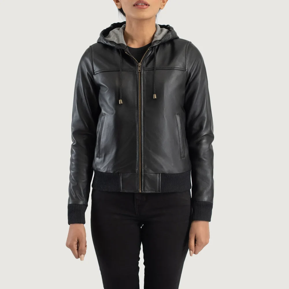 Rebella Black Hooded Leather Bomber Jacket-reviseleather