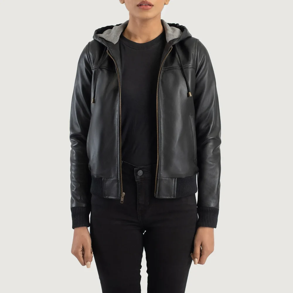 Rebella Black Hooded Leather Bomber Jacket-reviseleather