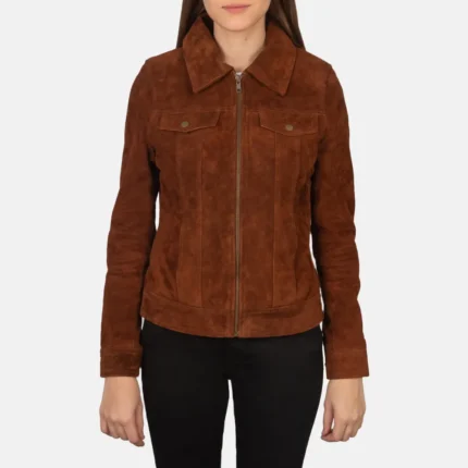 Suzy Brown Suede Trucker Jacket-reviseleather