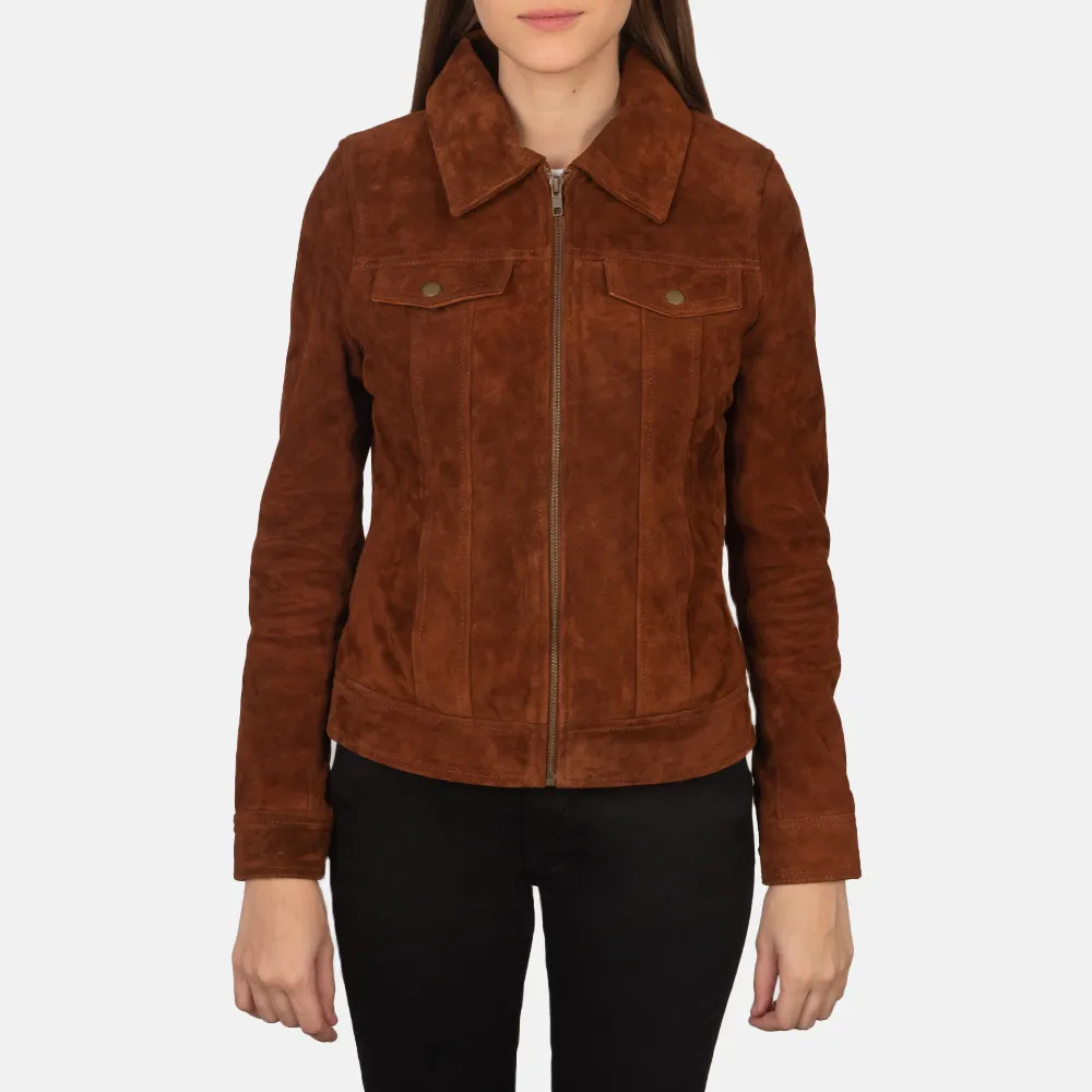 Suzy Brown Suede Trucker Jacket-reviseleather