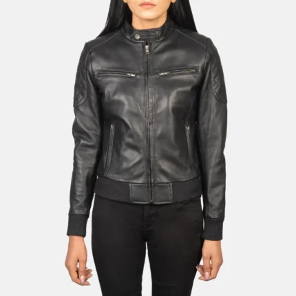 Zenna Black Leather Bomber Jacket-reviseleather