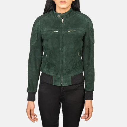 Zenna Green Suede Bomber Jacket-reviseleather
