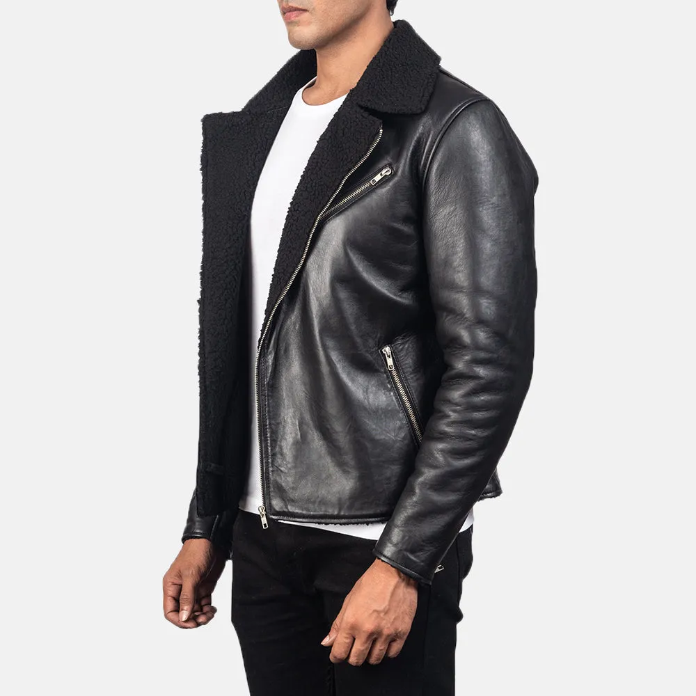 ALBERTO SHEARLING BLACK LEATHER JACKET-reviseleather