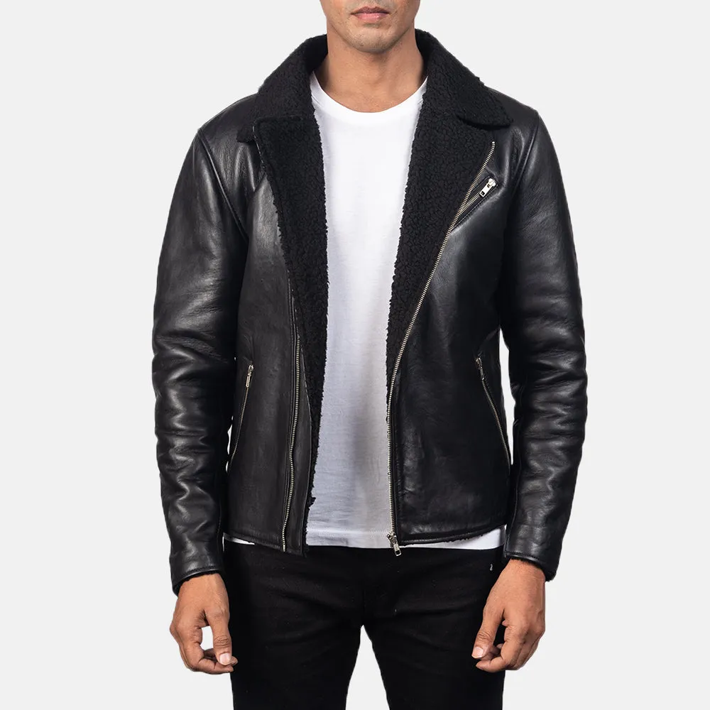 ALBERTO SHEARLING BLACK LEATHER JACKET-reviseleather