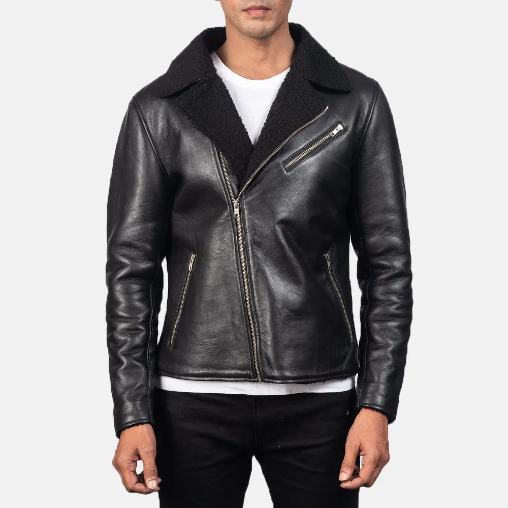 ALBERTO SHEARLING BLACK LEATHER JACKET-reviseleather