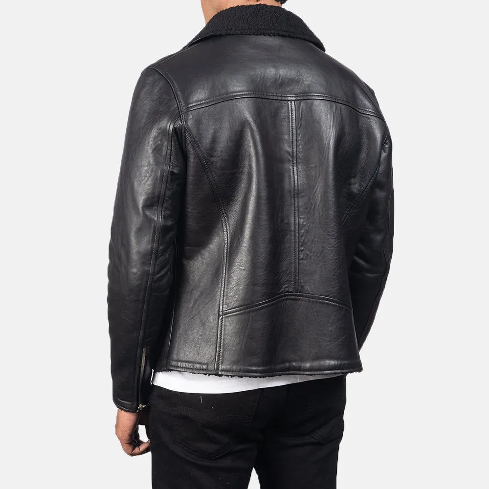 ALBERTO SHEARLING BLACK LEATHER JACKET-reviseleather