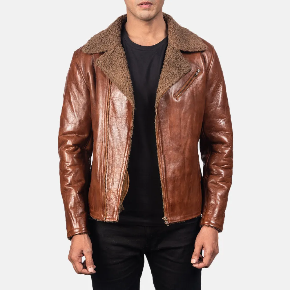 ALBERTO SHEARLING BROWN LEATHER JACKET-reviseleather