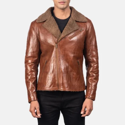 ALBERTO SHEARLING BROWN LEATHER JACKET-reviseleather
