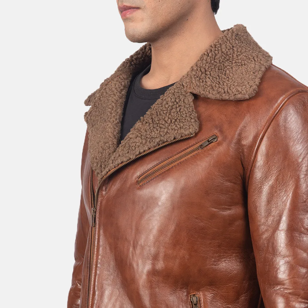 ALBERTO SHEARLING BROWN LEATHER JACKET-reviseleather