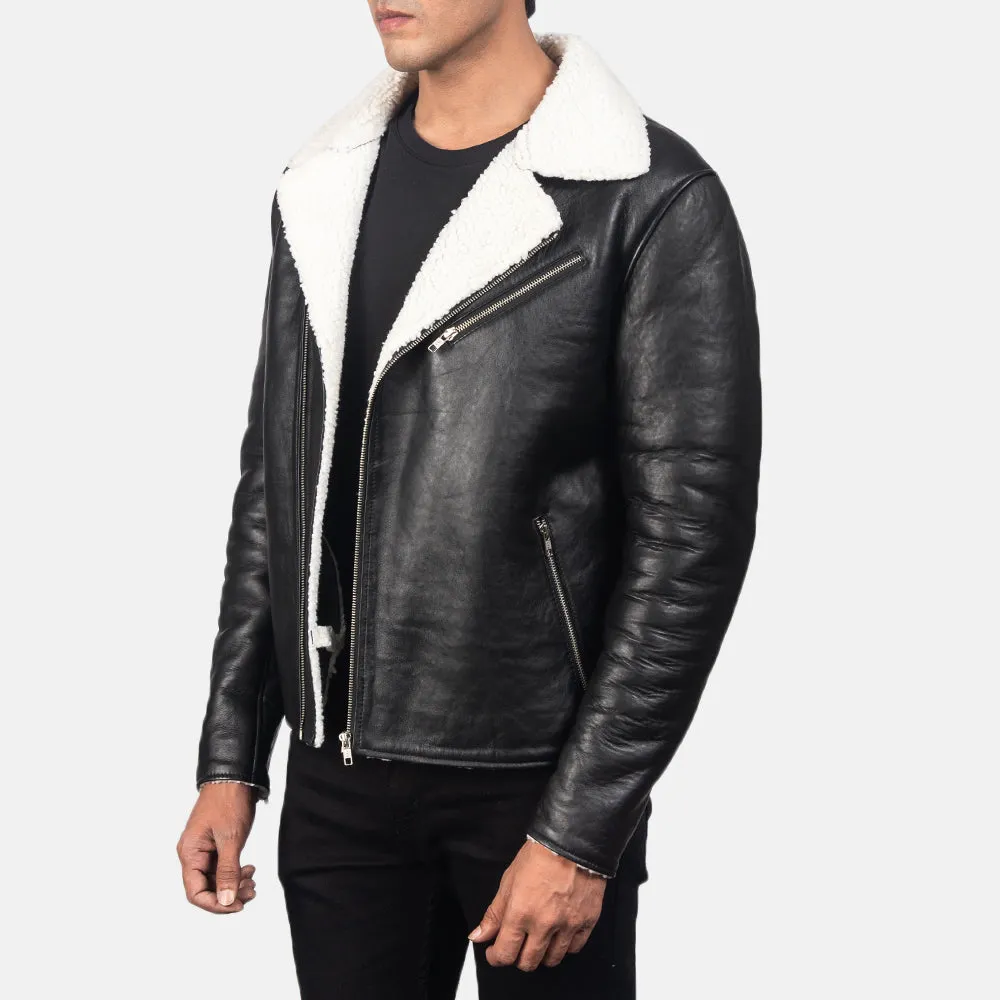 ALBERTO WHITE SHEARLING BLACK LEATHER JACKET-reviseleather