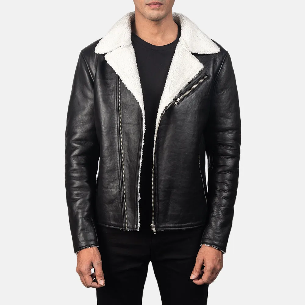 ALBERTO WHITE SHEARLING BLACK LEATHER JACKET-reviseleather