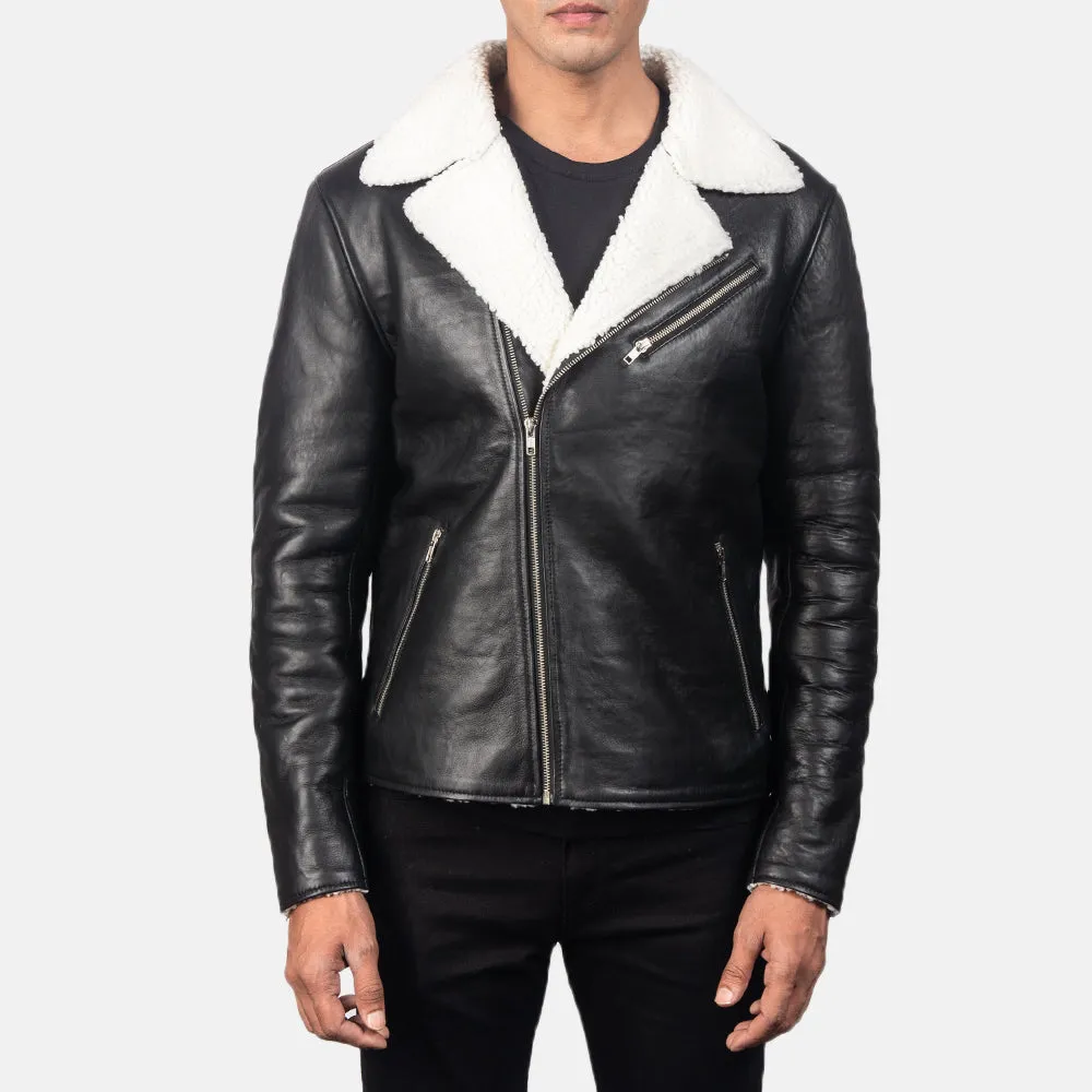 ALBERTO WHITE SHEARLING BLACK LEATHER JACKET-reviseleather