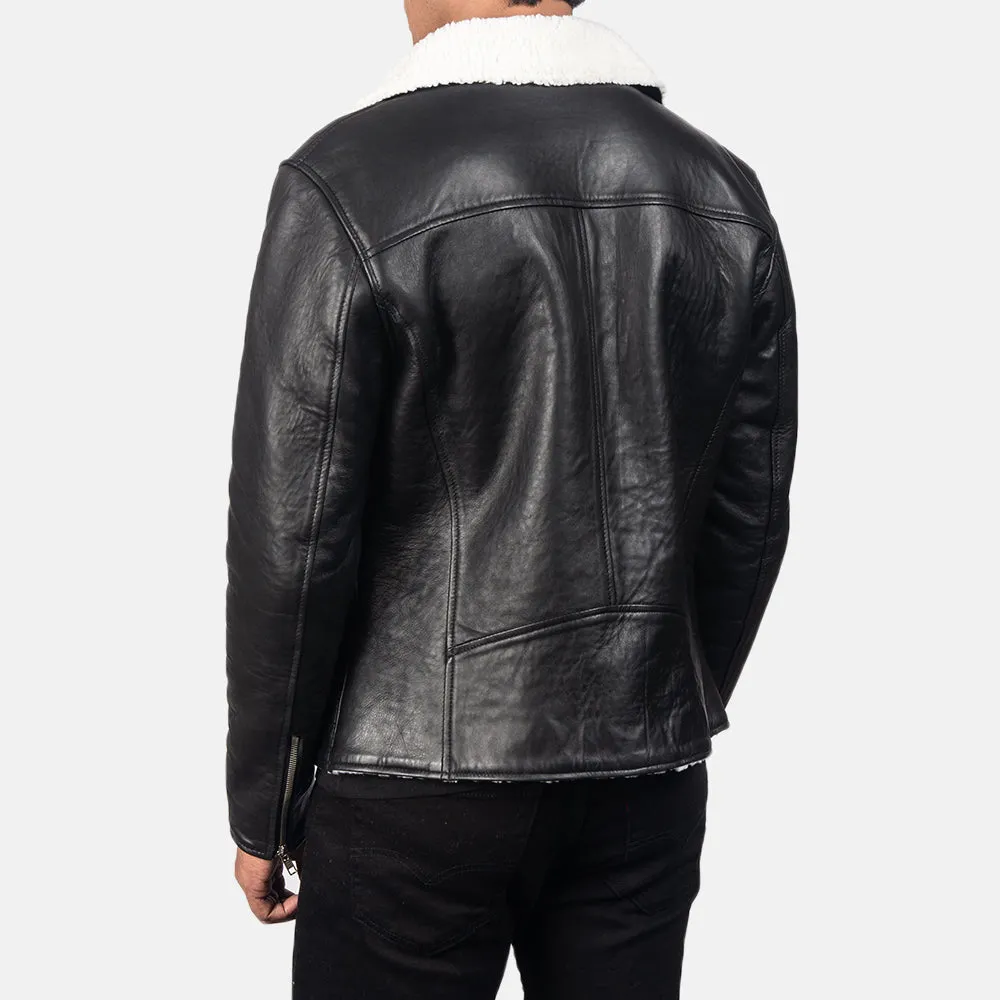 ALBERTO WHITE SHEARLING BLACK LEATHER JACKET-reviseleather