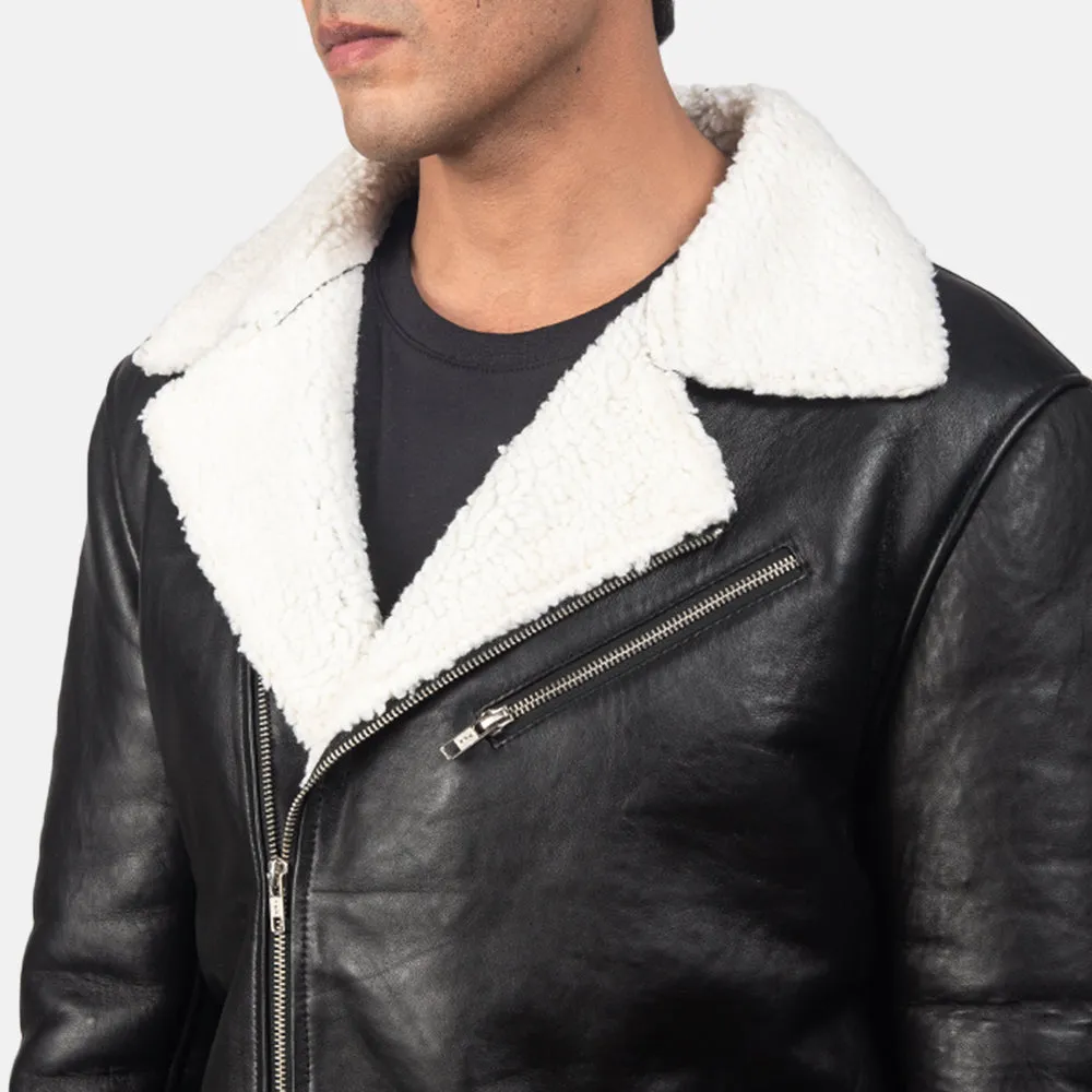 ALBERTO WHITE SHEARLING BLACK LEATHER JACKET-reviseleather