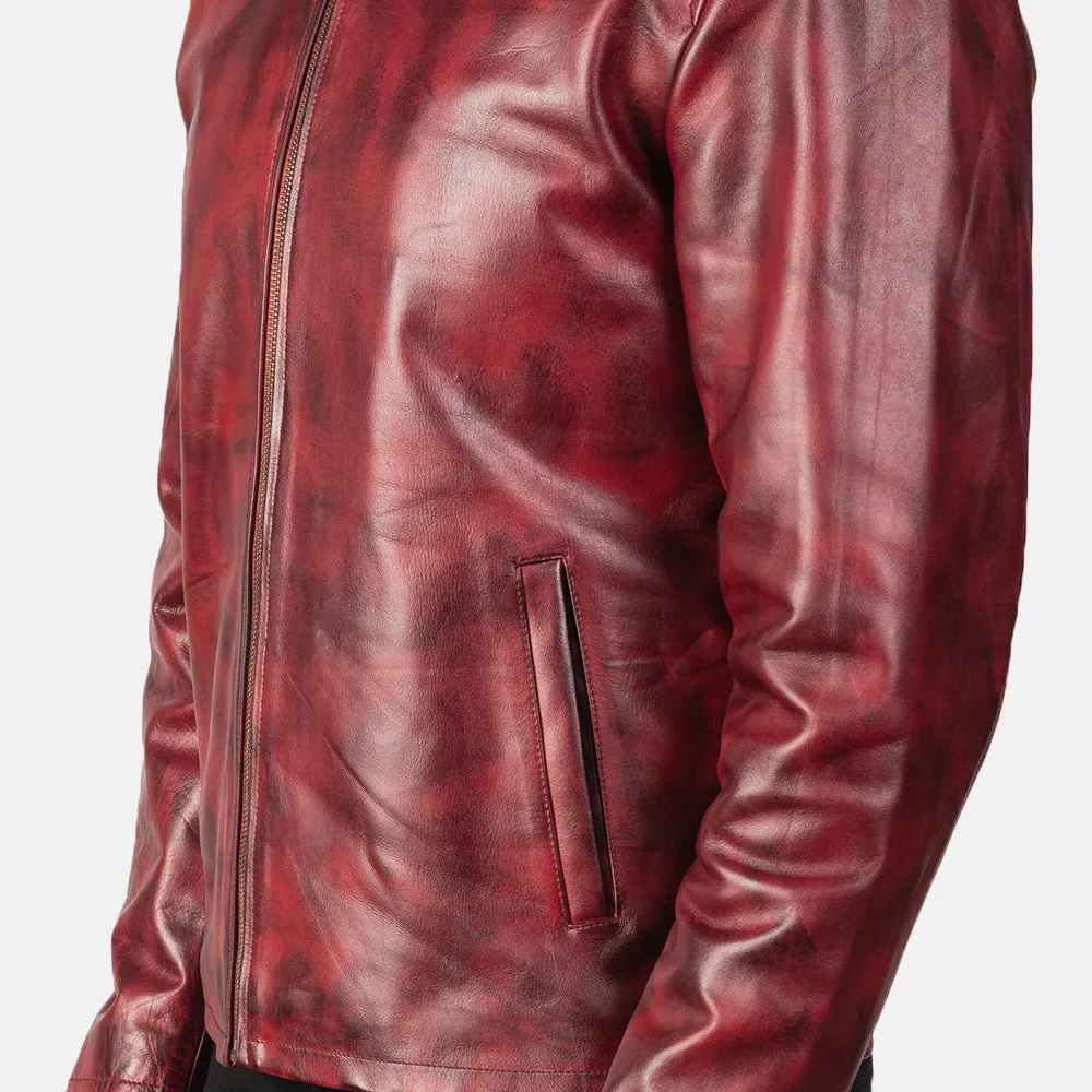 Alex Distressed Burgundy Leather Jacket-reviseleather