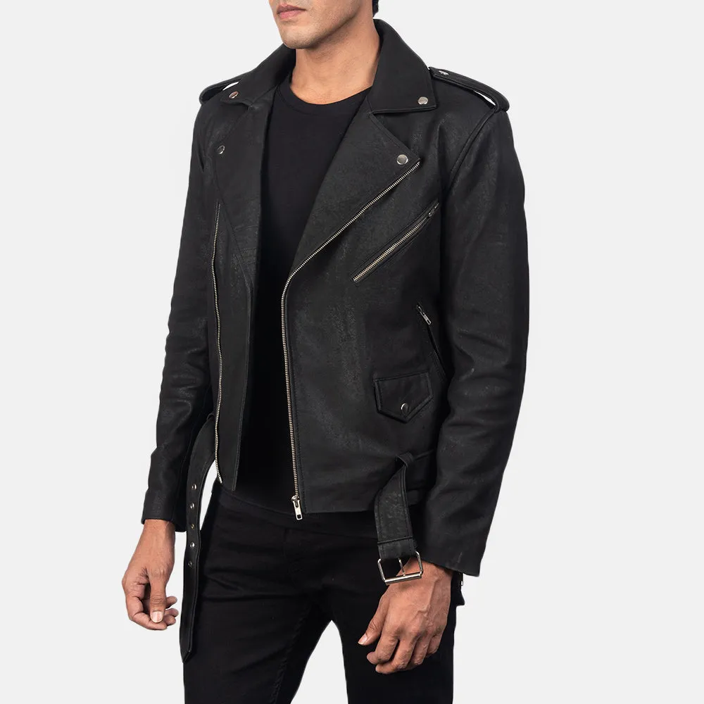 Allaric Alley Distressed Black Leather Biker Jacket-reviseleather