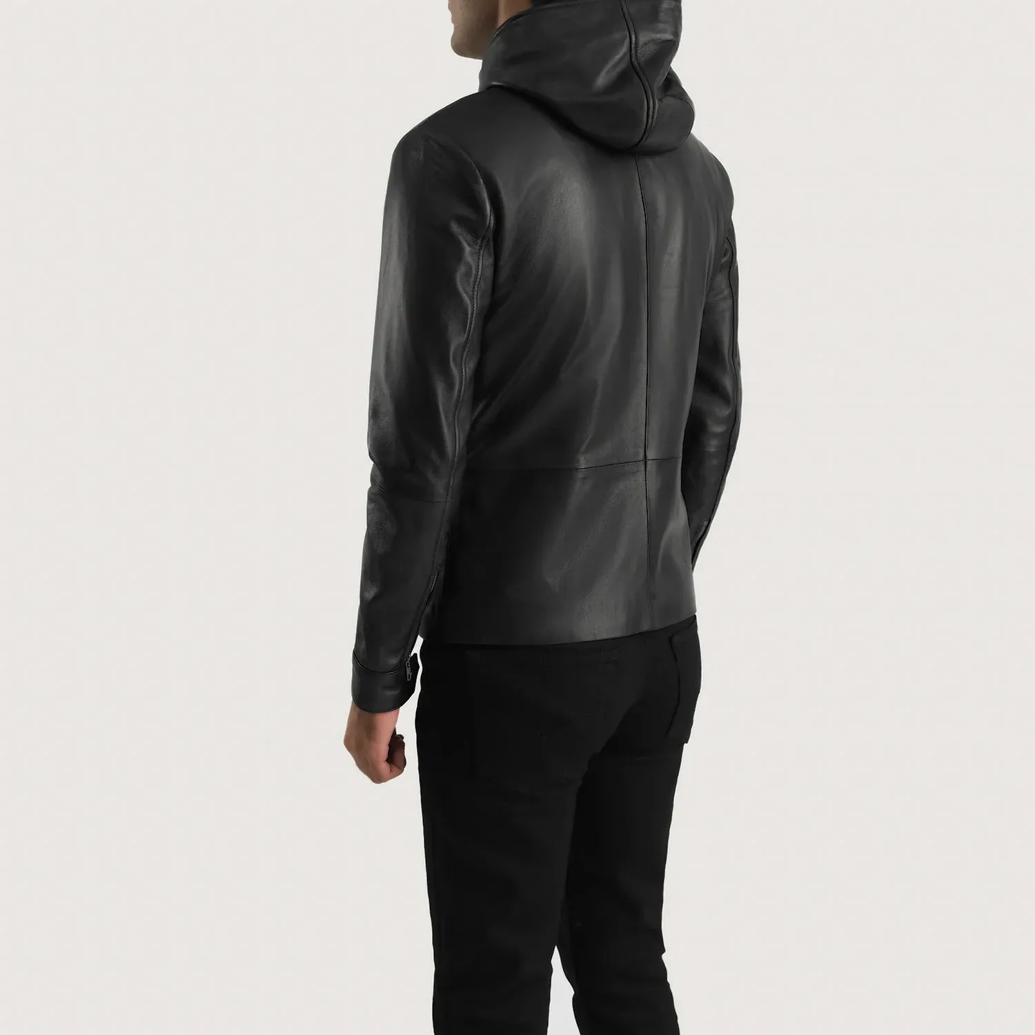 ANDY MATTE BLACK HOODED LEATHER JACKET-reviseleather