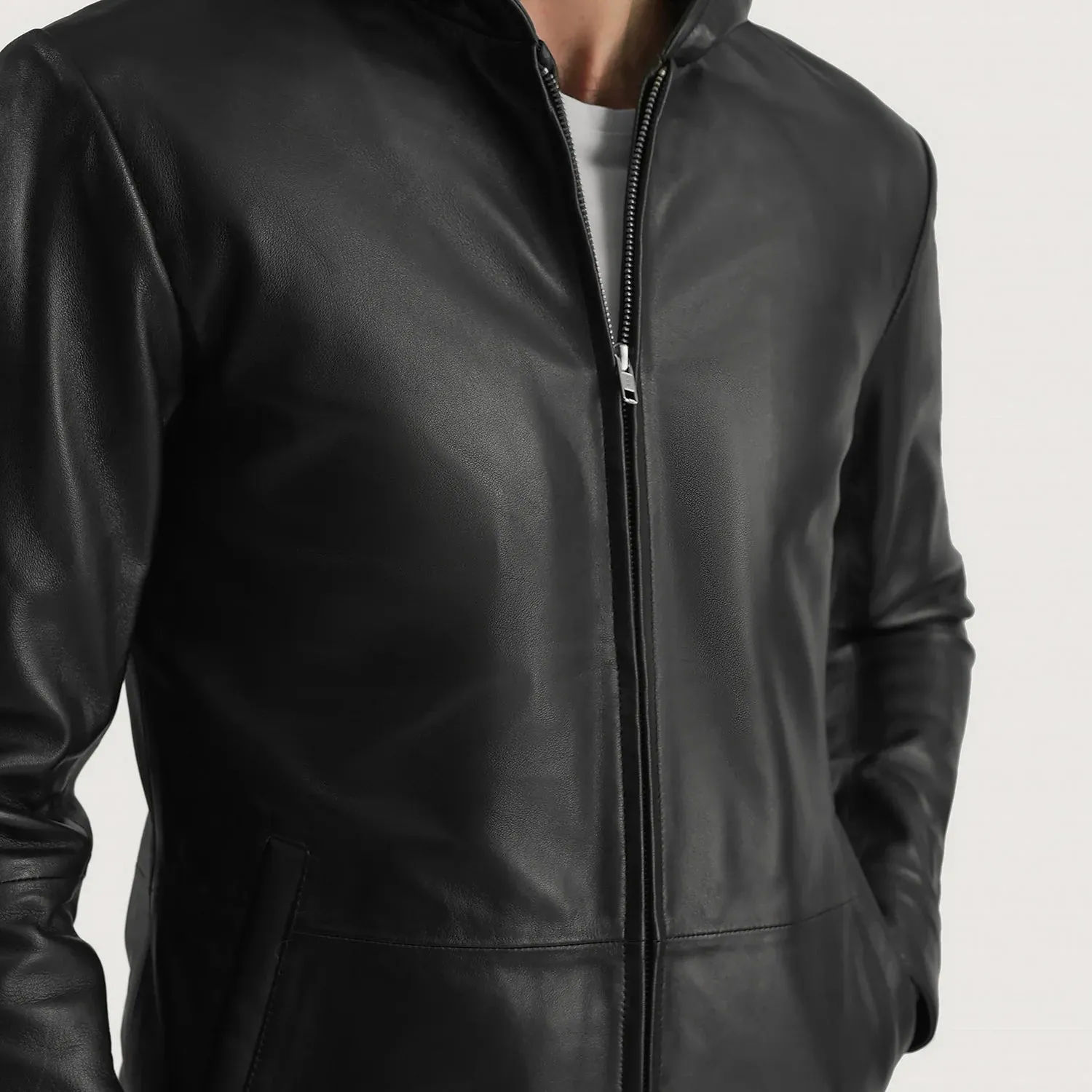 ANDY MATTE BLACK HOODED LEATHER JACKET-reviseleather