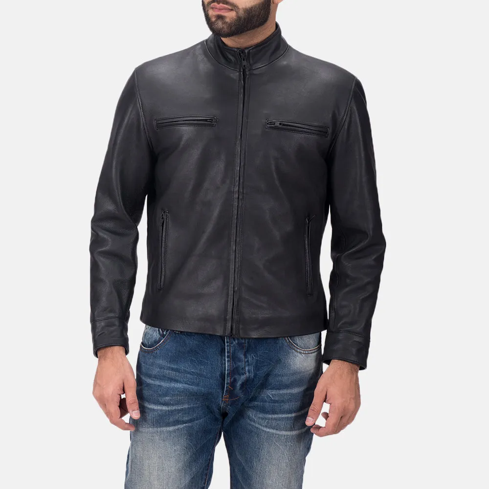 AUSTERE MATTE BLACK LEATHER BIKER JACKET