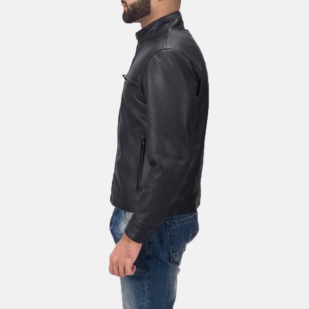 AUSTERE MATTE BLACK LEATHER BIKER JACKET - Image 4