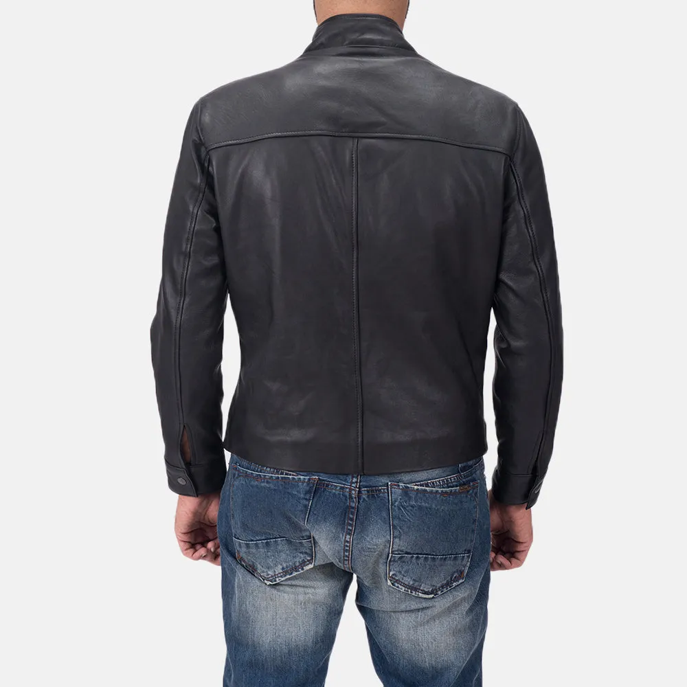 AUSTERE MATTE BLACK LEATHER BIKER JACKET - Image 5