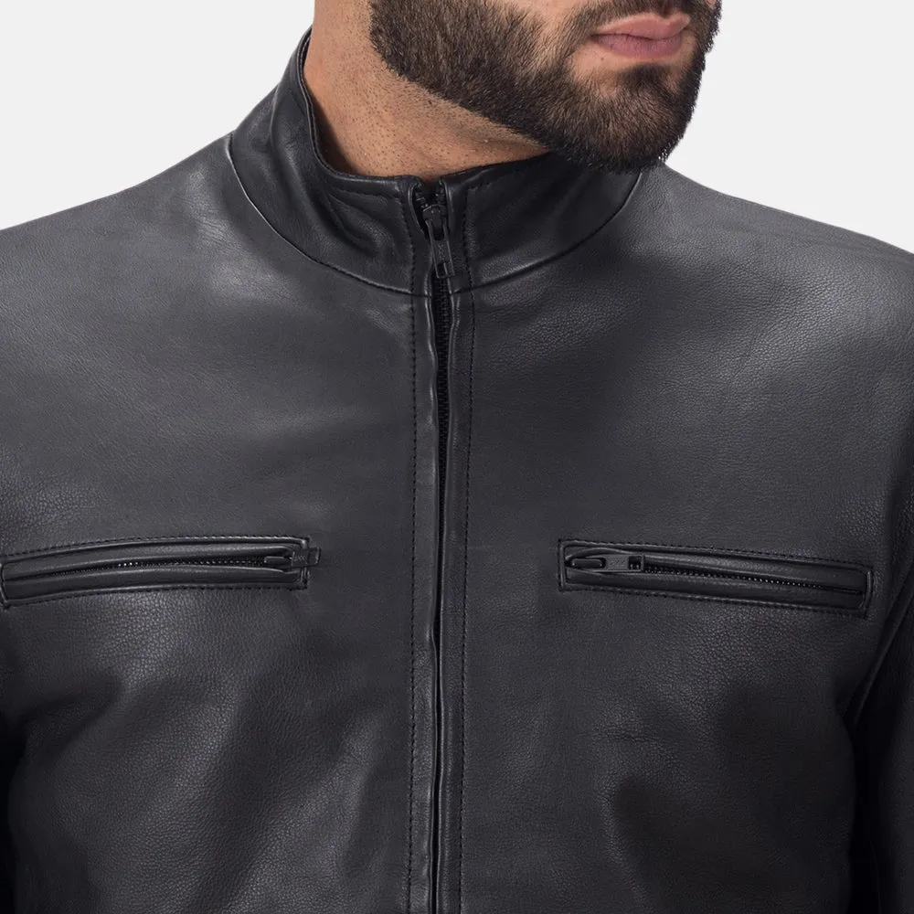 AUSTERE MATTE BLACK LEATHER BIKER JACKET - Image 6