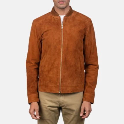 BLAIN BROWN SUEDE BOMBER JACKET-reviseleather