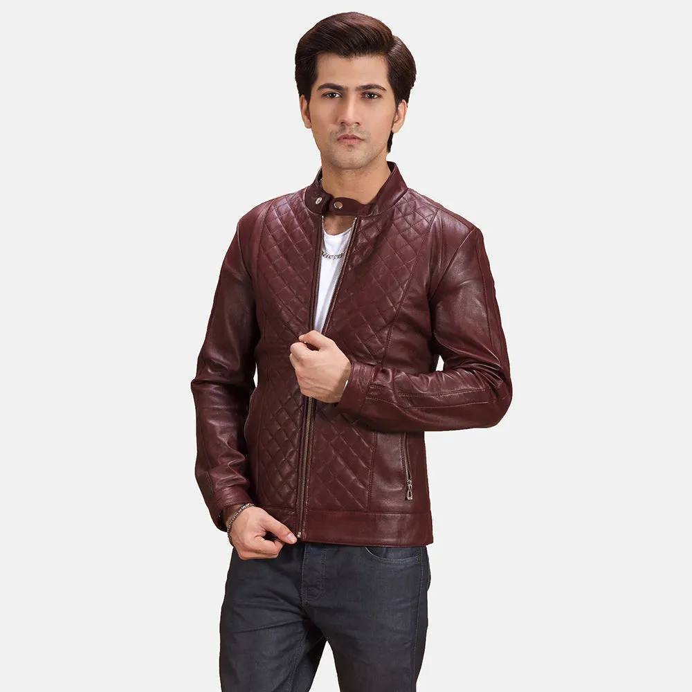 BURGUNN DEE MAROON LEATHER BIKER JACKET-reviseleather