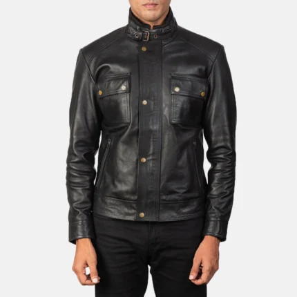 DARREN BLACK LEATHER BIKER JACKET-reviseleather