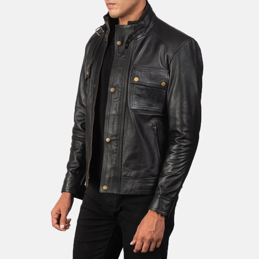 DARREN BLACK LEATHER BIKER JACKET-reviseleather