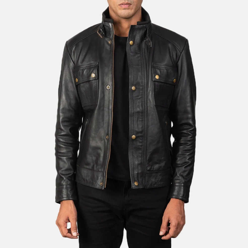 DARREN BLACK LEATHER BIKER JACKET-reviseleather