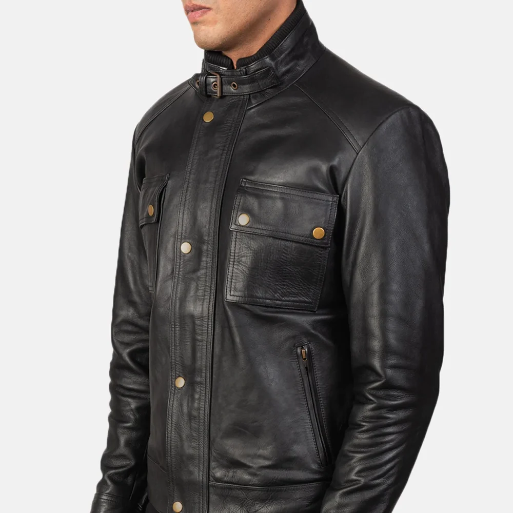 DARREN BLACK LEATHER BIKER JACKET-reviseleather