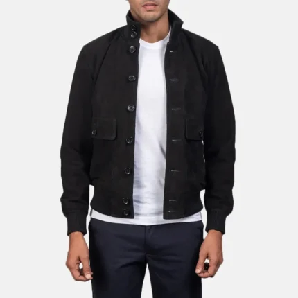 Eaton Black Suede Bomber Jacket-reviseleather