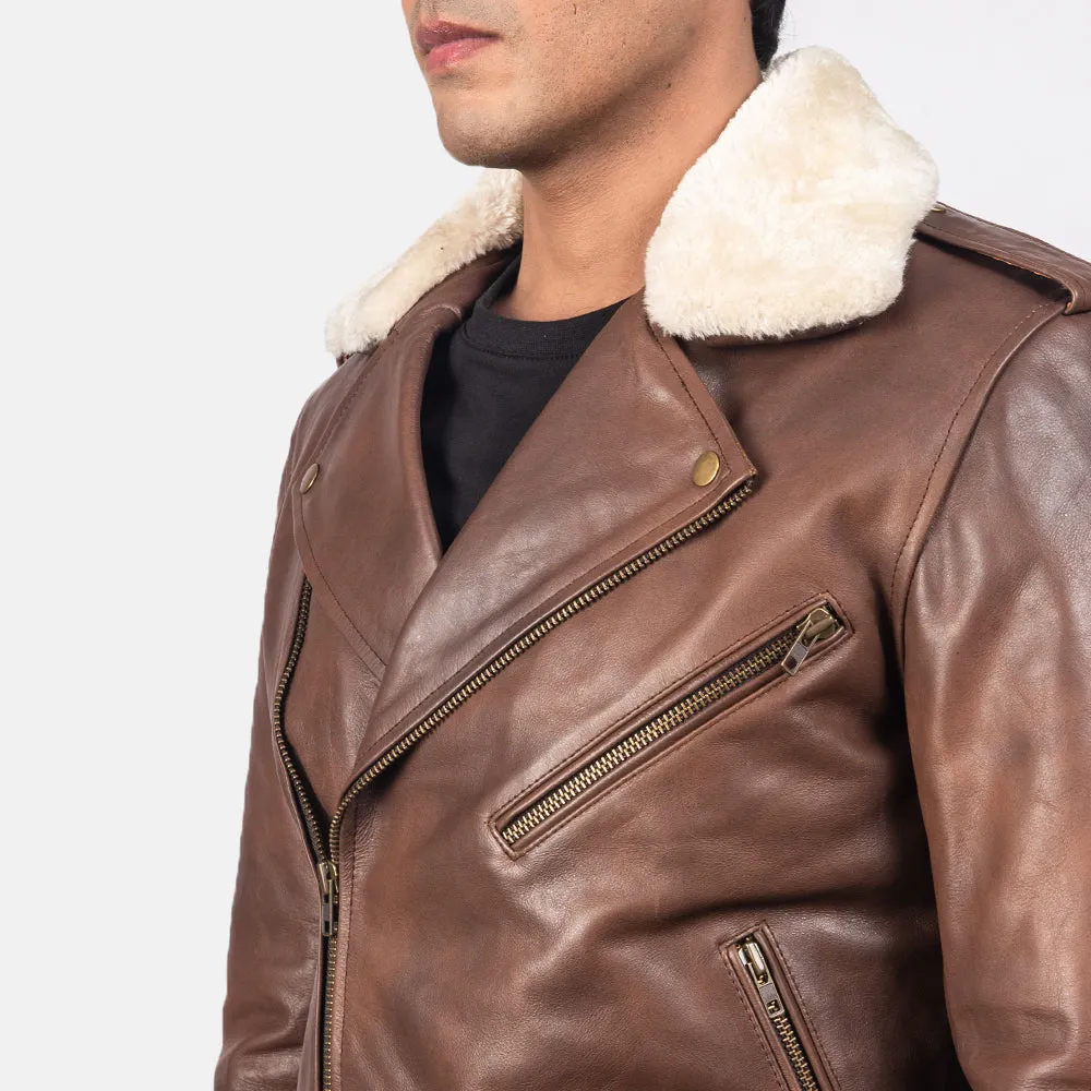 FURTON BROWN LEATHER BIKER JACKET-reviseleather