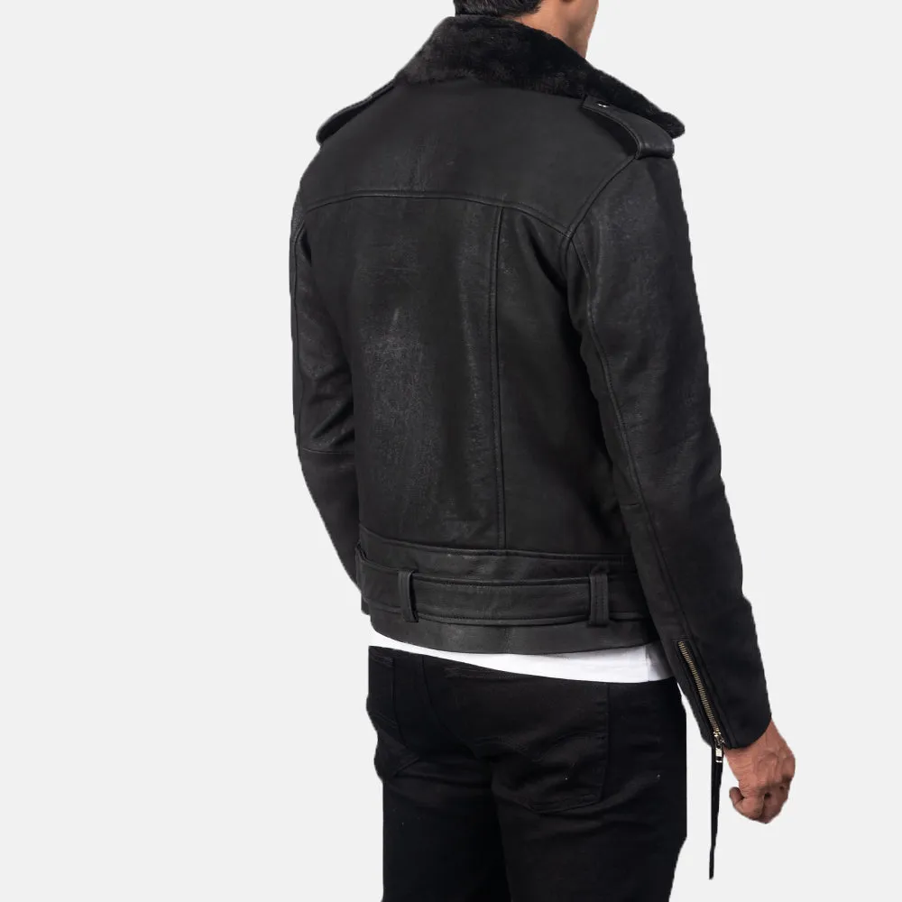 FURTON DISRESSED BLACK LEATHER BIKER JACKET-reviseleather